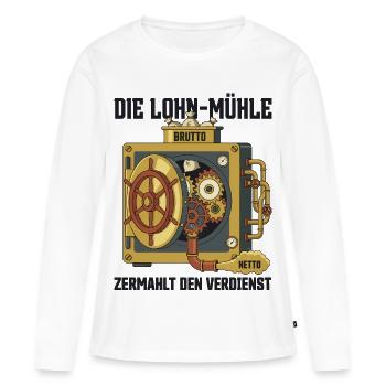 Le moulin à salaire broie les gains - T-shirt manches longues Premium bio Femme - blanc - Devant - Julia (174cm)