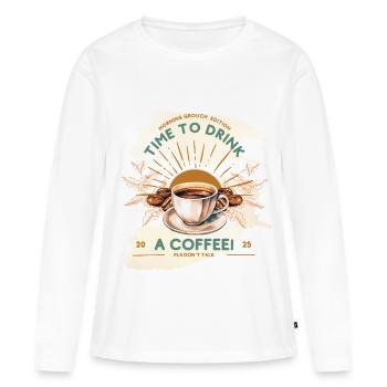 Temps de boire un café – Rituel du matin vintage - T-shirt manches longues Premium bio Femme - blanc - Devant - Julia (174cm)