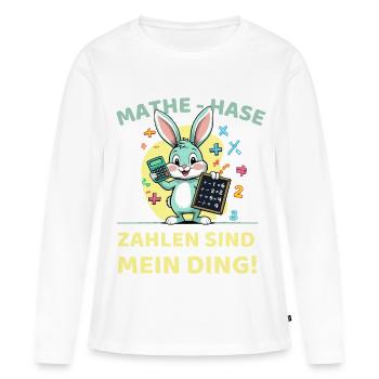 Mathe-Hase mit Taschenrechner und Tafel - Frauen Premium Bio Langarmshirt - Weiß - Vorne - Julia (174cm)