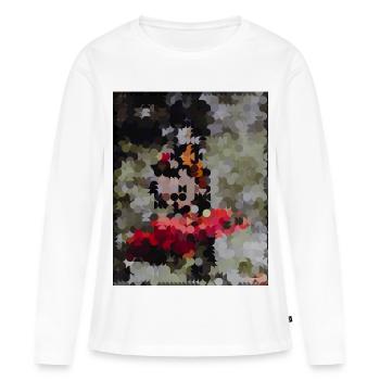 Mosaïque de papillons pointillés - T-shirt manches longues Premium bio Femme - blanc - Devant - Julia (174cm)