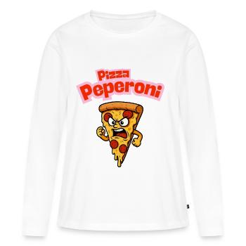 Caricature de pizza au pepperoni en colère - T-shirt manches longues Premium bio Femme - blanc - Devant - Julia (174cm)