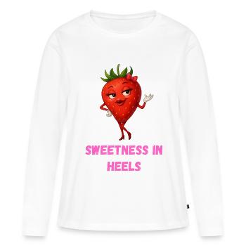 Caricature mignonne de fraise en talons hauts - T-shirt manches longues Premium bio Femme - blanc - Devant - Julia (174cm)