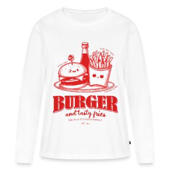 Dessin animé Burger Fries Rieurs - T-shirt manches longues Premium bio Femme - blanc - Devant - Julia (174cm)