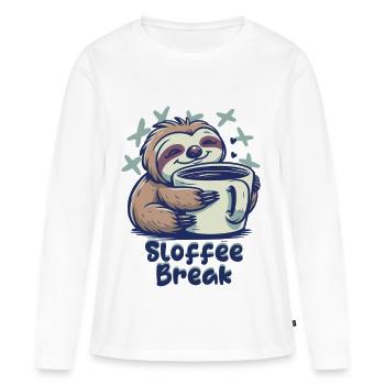Sloffee Break Faultier Kaffee - Frauen Premium Bio Langarmshirt - Weiß - Vorne - Julia (174cm)