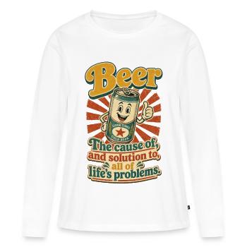 Bière | Drôle de phrase de bière en style rétro - T-shirt manches longues Premium bio Femme - blanc - Devant - Julia (174cm)