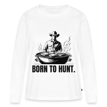 NÉ POUR CHASSER | Chasse et carnivores en plein air - T-shirt manches longues Premium bio Femme - blanc - Devant - Julia (174cm)