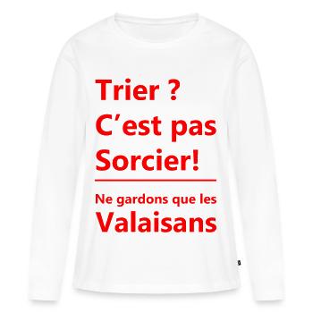 Trier c'est pas sorcier ! Ne gardons que les Valai - T-shirt manches longues Premium bio Femme - blanc - Devant - Julia (174cm)