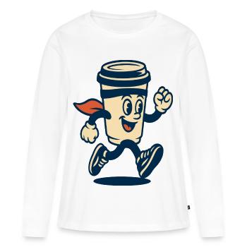 Laufendes Kaffeetassen-Maskottchen - Frauen Premium Bio Langarmshirt - Weiß - Vorne - Julia (174cm)