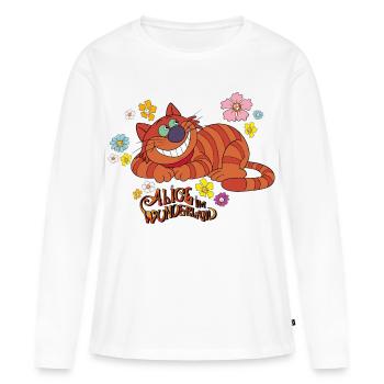 Alice Im Wunderland Grinsekatze Und Blumen - Frauen Premium Bio Langarmshirt - Weiß - Vorne - Julia (174cm)