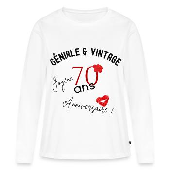 anniversaire 70 ans - T-shirt manches longues Premium bio Femme - blanc - Devant - Julia (174cm)