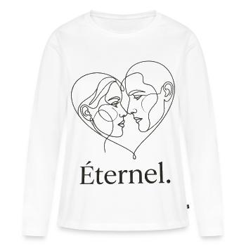 T-shirt Couple Minimaliste - Éternel Line Art - T-shirt manches longues Premium bio Femme - blanc - Devant - Julia (174cm)