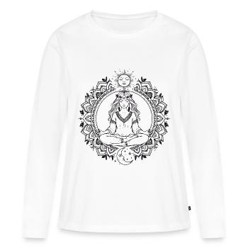Boho Yoga Mandala - Méditation Soleil-Lune - T-shirt manches longues Premium bio Femme - blanc - Devant - Julia (174cm)