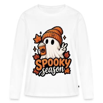 Fantôme de la saison effrayante avec chapeau citrouille - T-shirt manches longues Premium bio Femme - blanc - Devant - Julia (174cm)