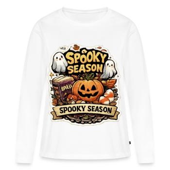 Saison Effrayante Citrouilles & Fantômes - T-shirt manches longues Premium bio Femme - blanc - Devant - Julia (174cm)
