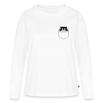 Chat dans une poche - Chat dans la poche - T-shirt manches longues Premium bio Femme - blanc - Devant - Julia (174cm)