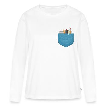 Tasche gefüllt mit Notizbuch, Stift und Bleistiften - Frauen Premium Bio Langarmshirt - Weiß - Vorne - Julia (174cm)