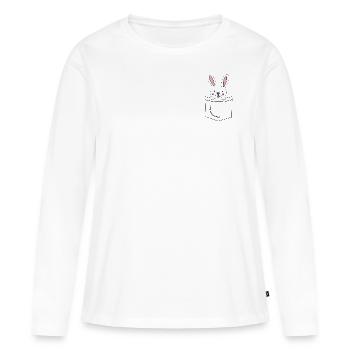 Hase in der Tasche | Osterhase Geschenkidee - Frauen Premium Bio Langarmshirt - Weiß - Vorne - Julia (174cm)