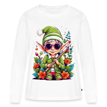 Elfe avec flûte - T-shirt manches longues Premium bio Femme - blanc - Devant - Julia (174cm)
