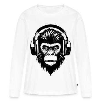 Singe comique avec des mèches et des écouteurs Chemise - T-shirt manches longues Premium bio Femme - blanc - Devant - Julia (174cm)