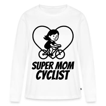 Super Maman Cycliste – Cœur de Vélo - T-shirt manches longues Premium bio Femme - blanc - Devant - Julia (174cm)
