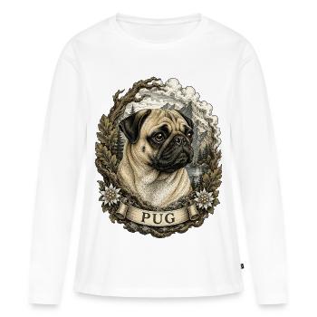 Mops im Vintage Stil mit Berglandschaft - Frauen Premium Bio Langarmshirt - Weiß - Vorne - Julia (174cm)