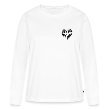 Cœur « Donne-toi mon amour » - T-shirt manches longues Premium bio Femme - blanc - Devant - Julia (174cm)