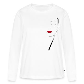 Gesicht Frau Rote Lippen Mund - Frauen Premium Bio Langarmshirt - Weiß - Vorne - Julia (174cm)
