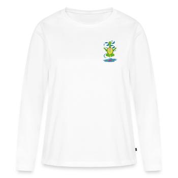 Yoga travail sport tortue méditation - T-shirt manches longues Premium bio Femme - blanc - Devant - Julia (174cm)
