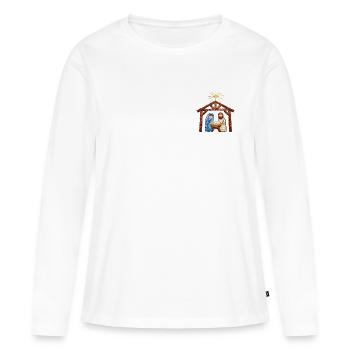 Crèche brodée – histoire de Noël (imprimée) - T-shirt manches longues Premium bio Femme - blanc - Devant - Julia (174cm)