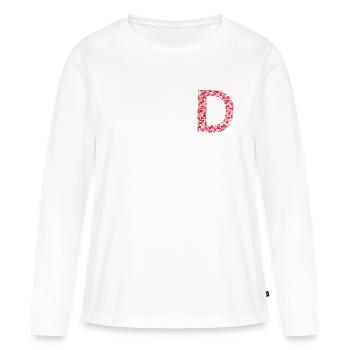 Lettre D - kiss tee shirt - T-shirt manches longues Premium bio Femme - blanc - Devant - Julia (174cm)