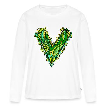 V like vegan, Natur, Grün, Pflanze, Naturschutz - Frauen Premium Bio Langarmshirt - Weiß - Vorne - Julia (174cm)