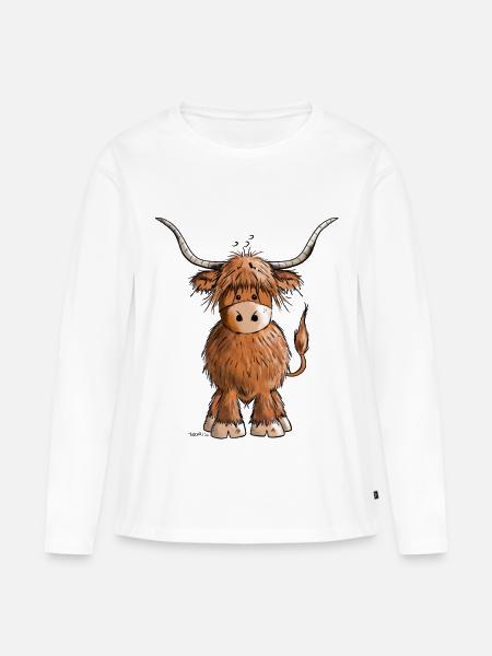 Schottisches Hochlandrind - Frauen Premium Bio Langarmshirt - Weiß
