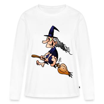 Sorcière sur un balai - T-shirt manches longues Premium bio Femme - blanc - Devant - Julia (174cm)