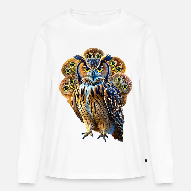 Eule - Frauen Premium Bio Langarmshirt - Weiß