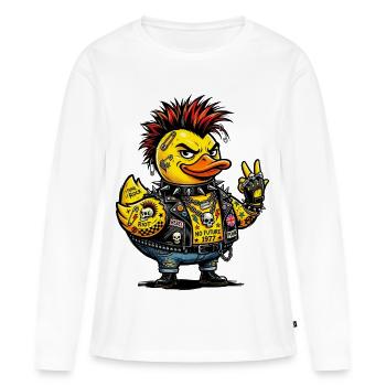 Canard en caoutchouc punk mâle avec crête - T-shirt manches longues Premium bio Femme - blanc - Devant - Julia (174cm)