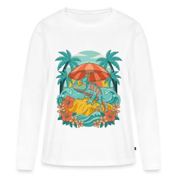 Caméléon tropical - T-shirt manches longues Premium bio Femme - blanc - Devant - Julia (174cm)