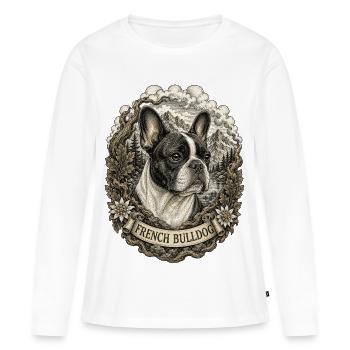 Französische Bulldogge im Vintage Stil - Frauen Premium Bio Langarmshirt - Weiß - Vorne - Julia (174cm)