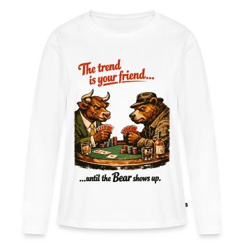 Poker Taureau & Ours : La Tendance est Votre Amie - T-shirt manches longues Premium bio Femme - blanc - Devant - Julia (174cm)
