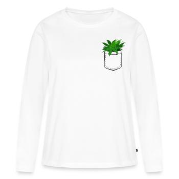 Cannabis - Ma récolte dans ma poche - Poche poitrine - T-shirt manches longues Premium bio Femme - blanc - Devant - Julia (174cm)