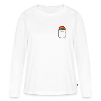 Arc-en-ciel de la fierté dans la poche - Poche poitrine - T-shirt manches longues Premium bio Femme - blanc - Devant - Julia (174cm)