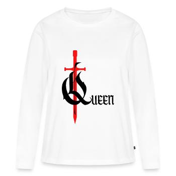 Gothique Queen Design avec épée avec texte noir - T-shirt manches longues Premium bio Femme - blanc - Devant - Julia (174cm)