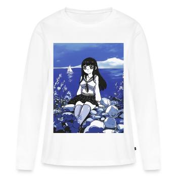 Marin Écolière au bord de la mer en Bleu - T-shirt manches longues Premium bio Femme - blanc - Devant - Julia (174cm)