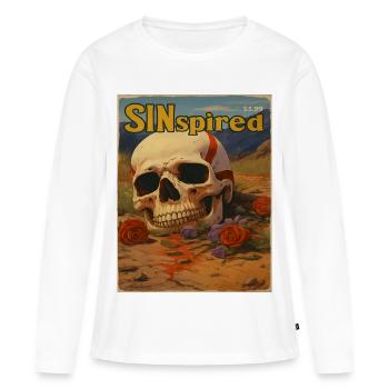 SINspired Totenkopf Vintage Cover Motiv - Frauen Premium Bio Langarmshirt - Weiß - Vorne - Julia (174cm)