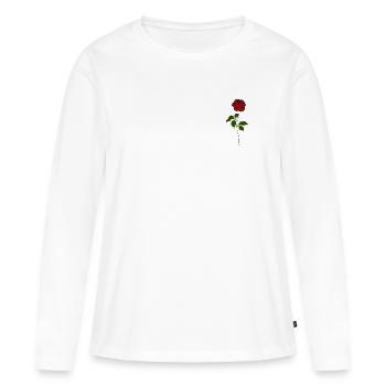 Rose Rouge tige verte - T-shirt manches longues Premium bio Femme - blanc - Devant - Julia (174cm)