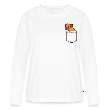 Mon carlin dans ma poche - poche poitrine - T-shirt manches longues Premium bio Femme - blanc - Devant - Julia (174cm)