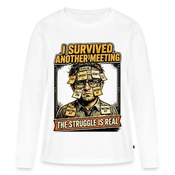 La réunion survit au stress du bureau Humour - T-shirt manches longues Premium bio Femme - blanc - Devant - Julia (174cm)