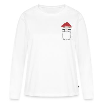 Mon champignon dans la poche - Poche poitrine - T-shirt manches longues Premium bio Femme - blanc - Devant - Julia (174cm)