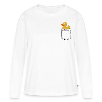 Meine Gummi-Ente in der Tasche - Brusttasche - Frauen Premium Bio Langarmshirt - Weiß - Vorne - Julia (174cm)