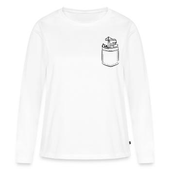 Mon chantier dans votre poche - Poche poitrine - T-shirt manches longues Premium bio Femme - blanc - Devant - Julia (174cm)