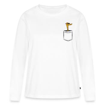 Mon canard dans ma poche - poche poitrine - T-shirt manches longues Premium bio Femme - blanc - Devant - Julia (174cm)